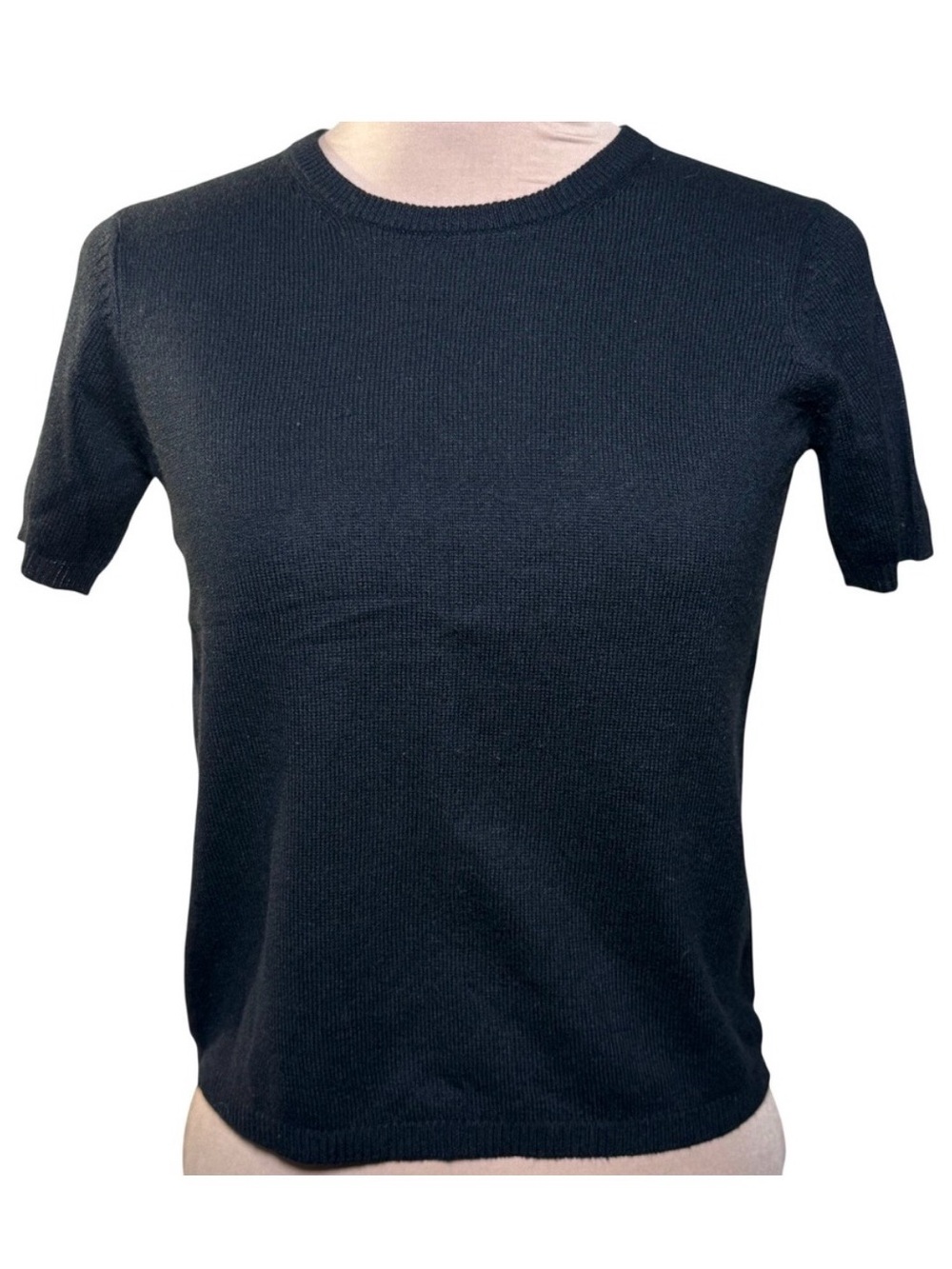 Josephine Chaus Cashmere Silk Knit Top Black Short Sleeve Blouse Petite Small
